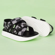 Load image into Gallery viewer, Black &amp; Beige Checked Criss Cross Strap Sandal
