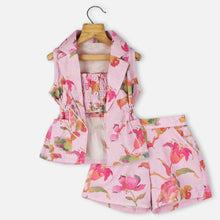 Load image into Gallery viewer, Pink Floral Blazer With Smocked Crop Top &amp; Short Co-Ord Set
