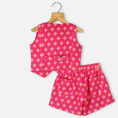 Pink Waistcoat With Shorts Co-Ord Set