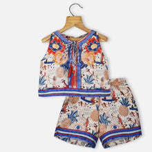 Load image into Gallery viewer, Blue Embellished Tropical Printed Top With Shorts Co-Ord Set

