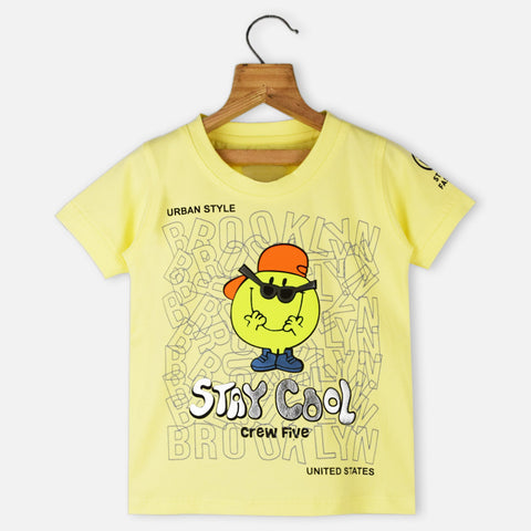 Yellow & Blue Graphic Printed T-Shirt