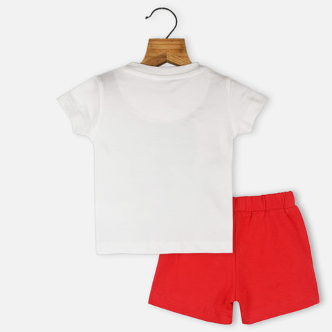 White Submarine Printed T-Shirt With Red Shorts