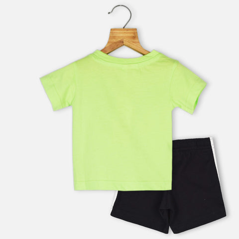 Green Adidas Half Sleeves T-Shirt With Black Shorts