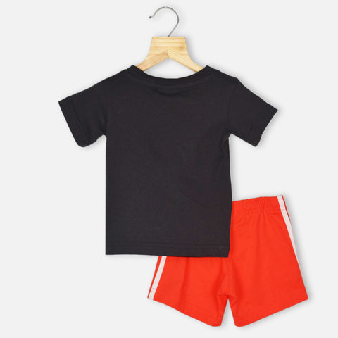 Black Adidas Half Sleeves T-Shirt With Red Shorts