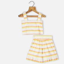Load image into Gallery viewer, Striped Sleeveless Crop Top With Frill Hem Shorts
