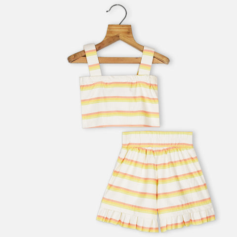 Striped Sleeveless Crop Top With Frill Hem Shorts