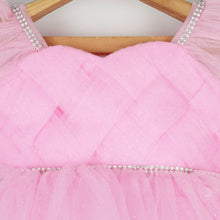 Load image into Gallery viewer, Pink Layered Net Party Frock With Booties &amp; Headband
