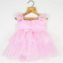 Load image into Gallery viewer, Pink Layered Net Party Frock With Booties &amp; Headband
