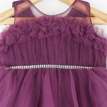 Load image into Gallery viewer, Purple Ruffled Hem Net Party Frock With Booties &amp; Headband
