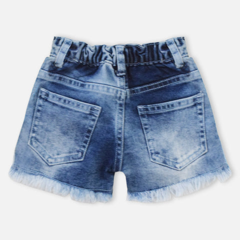 Blue Sequins Embellished Raw Hem Shorts