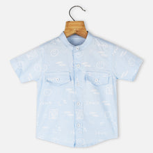 Load image into Gallery viewer, Blue Mandarin Collar Shirt With White Shorts
