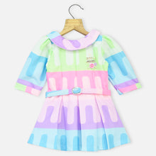 Load image into Gallery viewer, Colorful Puff Sleeves Dress With Belt
