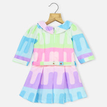 Load image into Gallery viewer, Colorful Puff Sleeves Dress With Belt
