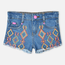Load image into Gallery viewer, Blue Embroidered Raw Hem Shorts
