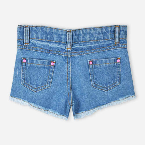 Blue Embroidered Raw Hem Shorts