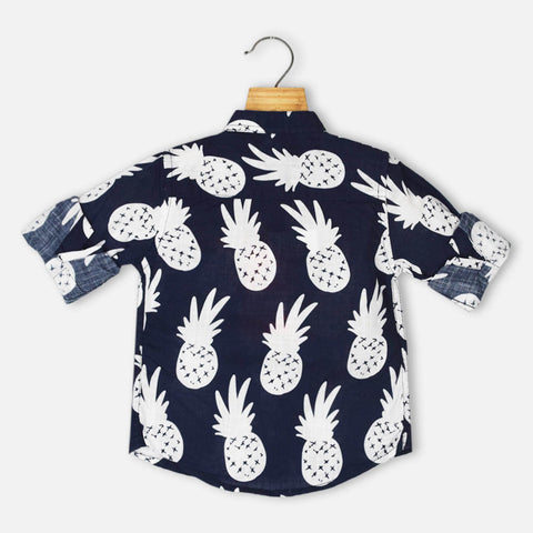 Blue Pineapple Theme Cotton Shirt