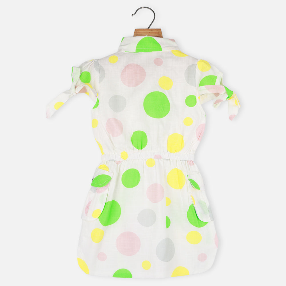 White Polka Dots Printed Cotton Dress