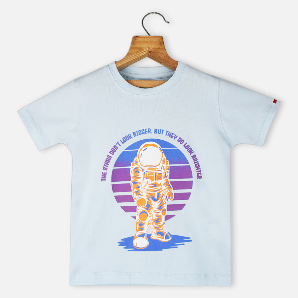 Blue Astronaut Theme Half Sleeves T-Shirt