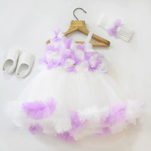 Load image into Gallery viewer, White Flower Embellished Dress With Booties &amp; Headband
