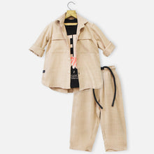 Load image into Gallery viewer, Beige Shirt With Black T-Shirt &amp; Pant Co-Ord Set
