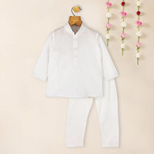 Load image into Gallery viewer, Plain White Full Sleeves Cotton Kurta With Pajama
