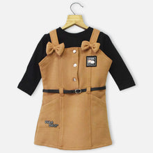 Load image into Gallery viewer, Brown Dungaree Dress With Full Sleeves Black T-Shirt
