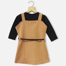 Load image into Gallery viewer, Brown Dungaree Dress With Full Sleeves Black T-Shirt
