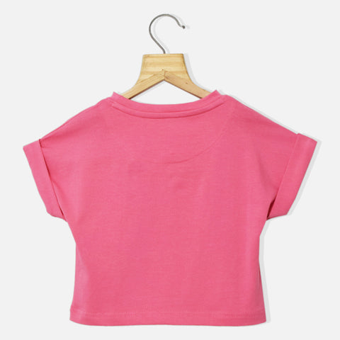 Pink Front Typographic Crop Top