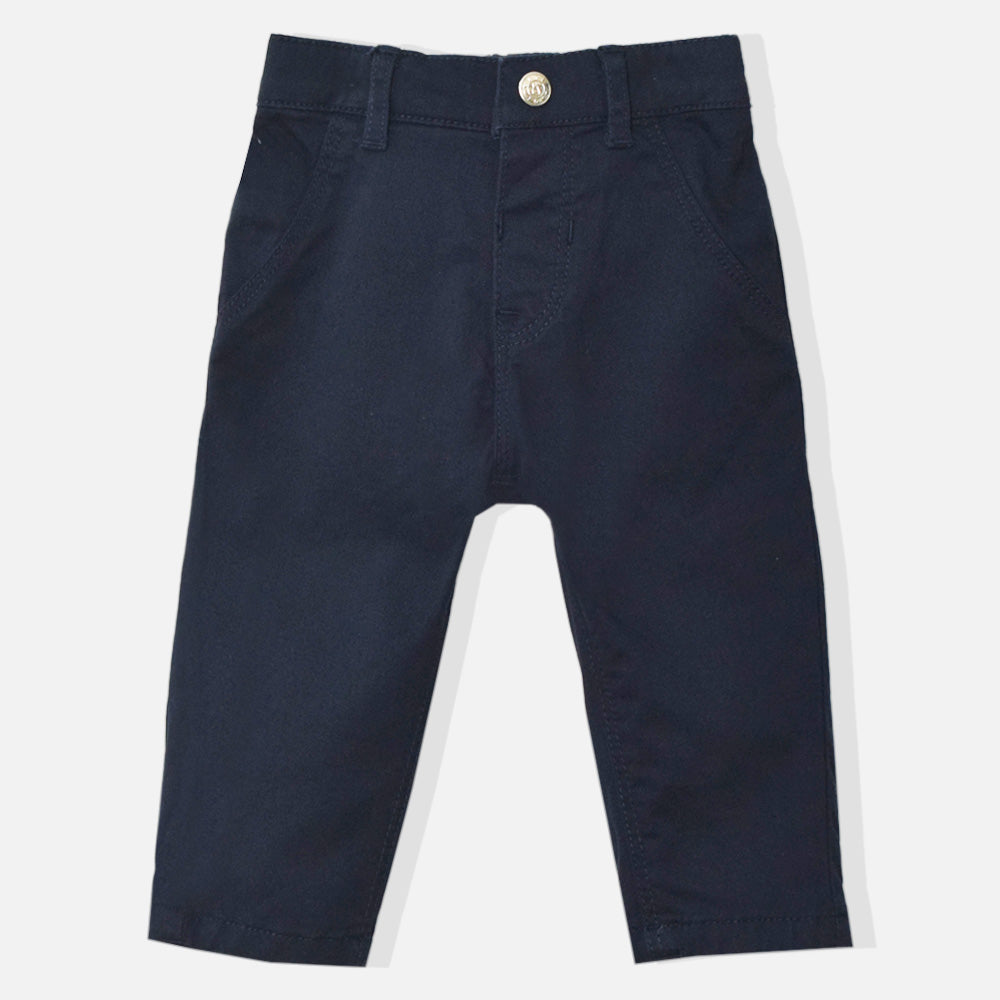 Navy Blue Solid Regular Fit Trouser