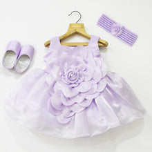 Load image into Gallery viewer, Purple Oversized Flower Party Dress With Booties &amp; Headband
