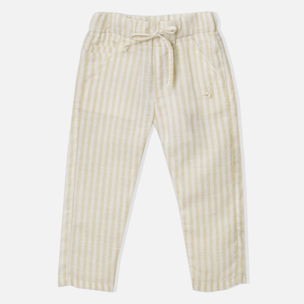 Beige Striped Printed Cotton Pants