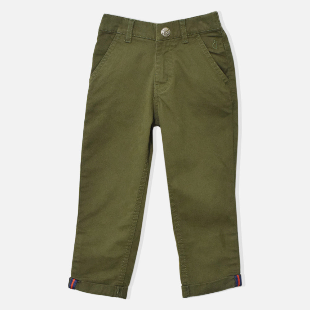 Green Mid Rise Twill Weave Solid Trousers