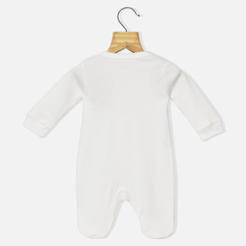 White I Love Daddy Embroidered Full Sleeves Footsie With Cap