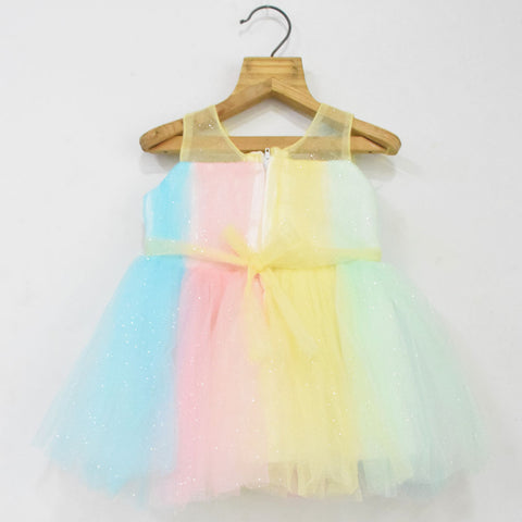 Rainbow Glitter Net Party Frock With Booties