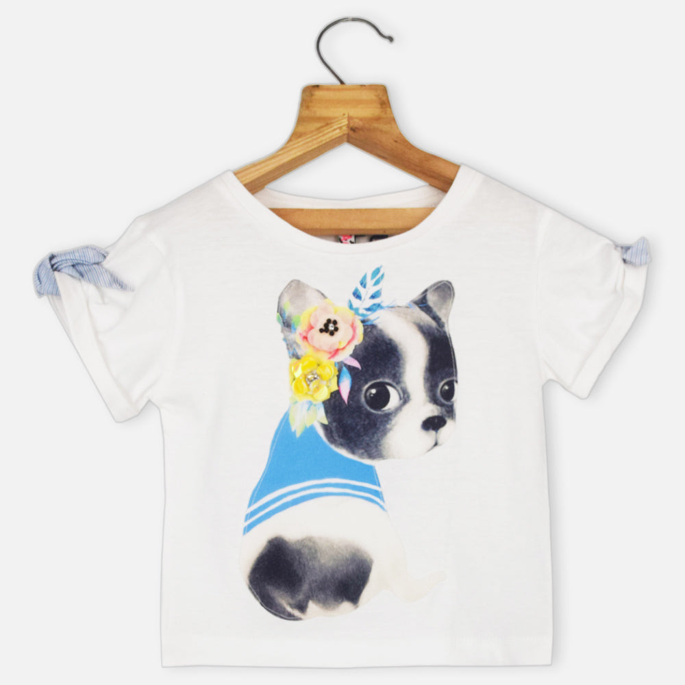 White Animal Theme Top