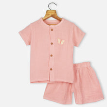 Load image into Gallery viewer, Pink Muslin Half Sleeves Shirt With Shorts Co-Ord Set
