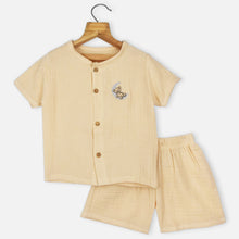 Load image into Gallery viewer, Beige Half Sleeves Shirt With Shorts Muslin Cotton Co-Ord Set
