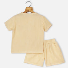 Load image into Gallery viewer, Beige Half Sleeves Shirt With Shorts Muslin Cotton Co-Ord Set
