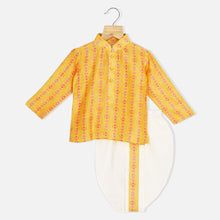 Load image into Gallery viewer, Yellow Mandarin Collar Kurta With White Dhoti

