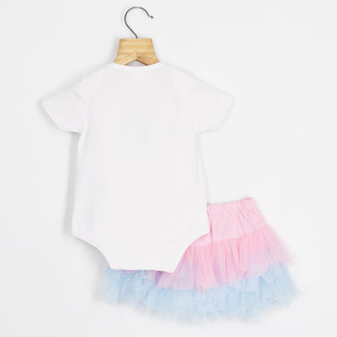 White Princess Theme Onesie With Pink Tutu Skirt & Headband