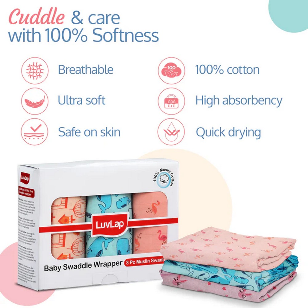 Fish Cage Cotton Muslin Baby Swaddles Set- Pack Of 3