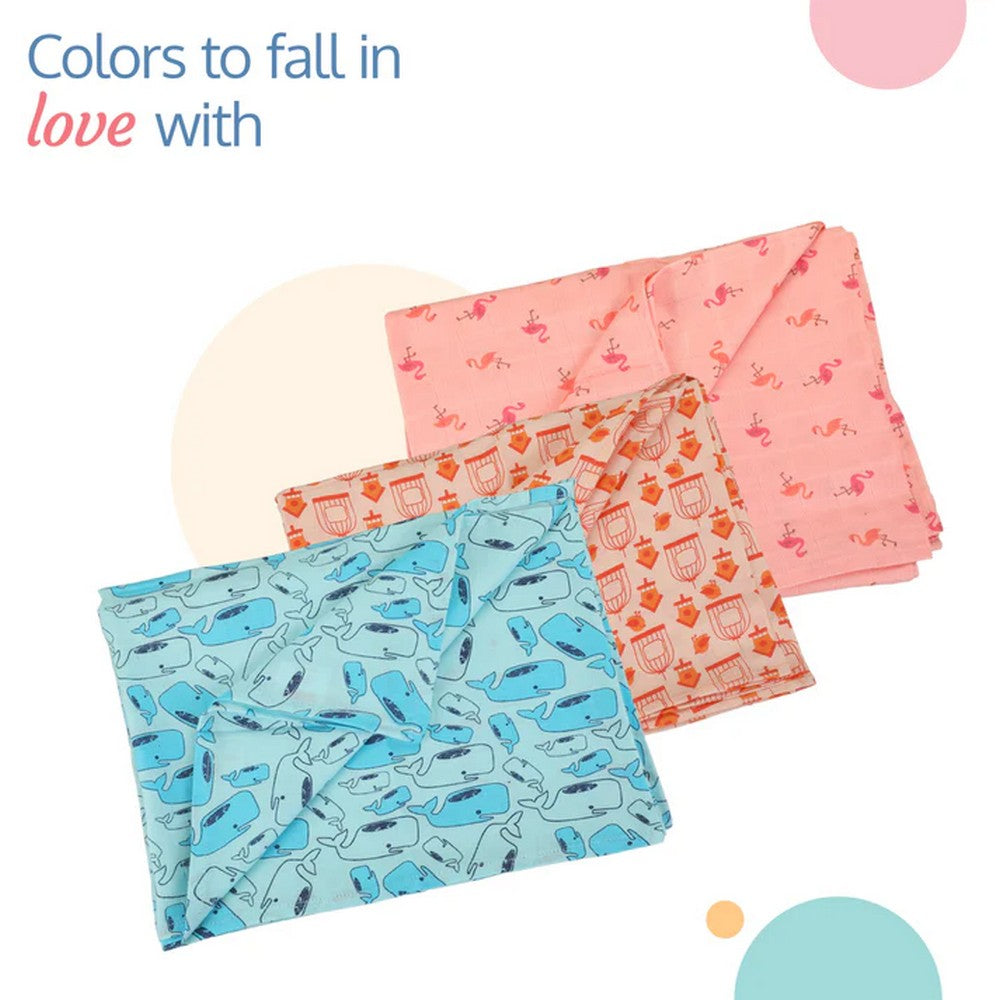 Fish Cage Cotton Muslin Baby Swaddles Set- Pack Of 3
