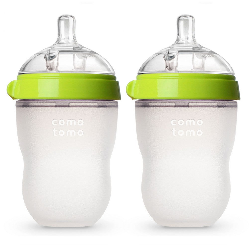 250ml Green Twin Pack Silicone Feeding Bottle