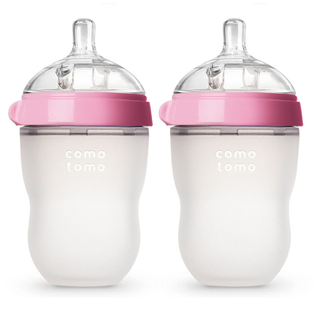 250ml Pink Twin Pack Silicone Feeding Bottle