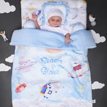 Load image into Gallery viewer, Blue Space Theme Organic Baby Comforter
