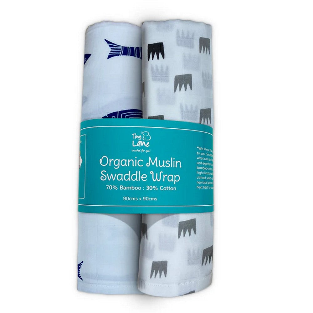 Grey Crowns & Indigo Aquarium Combo Swaddles- Pack Of 2