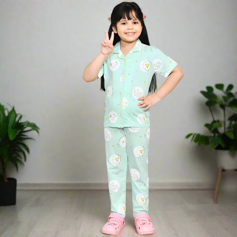 Pink & Mint Animal Theme Short Theme Night Suit