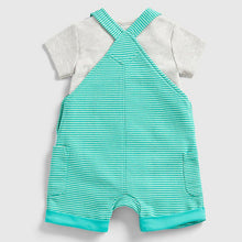 Load image into Gallery viewer, Green Striped Printed Dungaree With Grey Onesie

