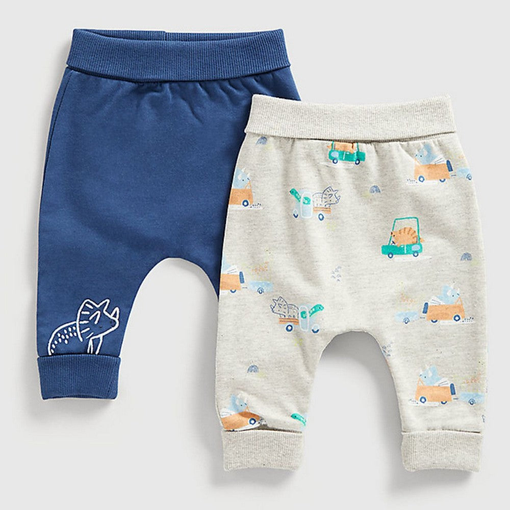 Blue Dino Embroidered Joggers- Pack Of 2