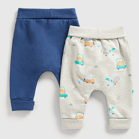 Blue Dino Embroidered Joggers- Pack Of 2